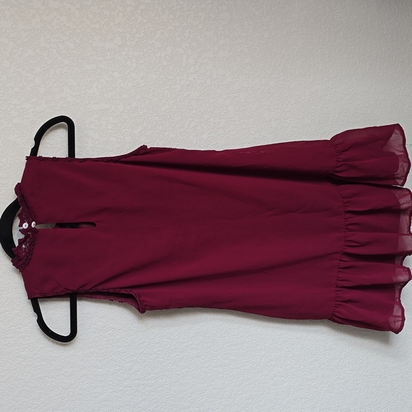 Entro Maroon Lace Ruffle Dress S - Picture 6 of 7